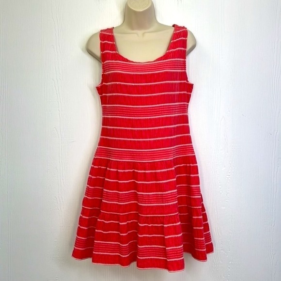 Max Edition - Coral White Stripe Drop Waist Sleeveless Midi Dress Size Medium - Picture 2 of 11